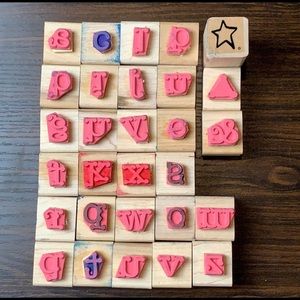 🦋$1 ADD ON•29pcs WOODEN STAMPS Alphabet Letters, &, star and triangle #1